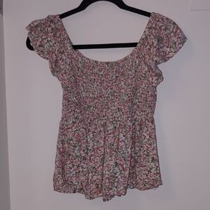 Floral Ruffle Sleeve Top